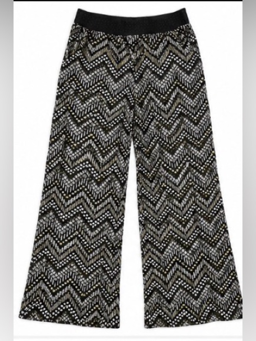 JOE B Wide Leg Flowy Pants XL Black White Gold Rayon